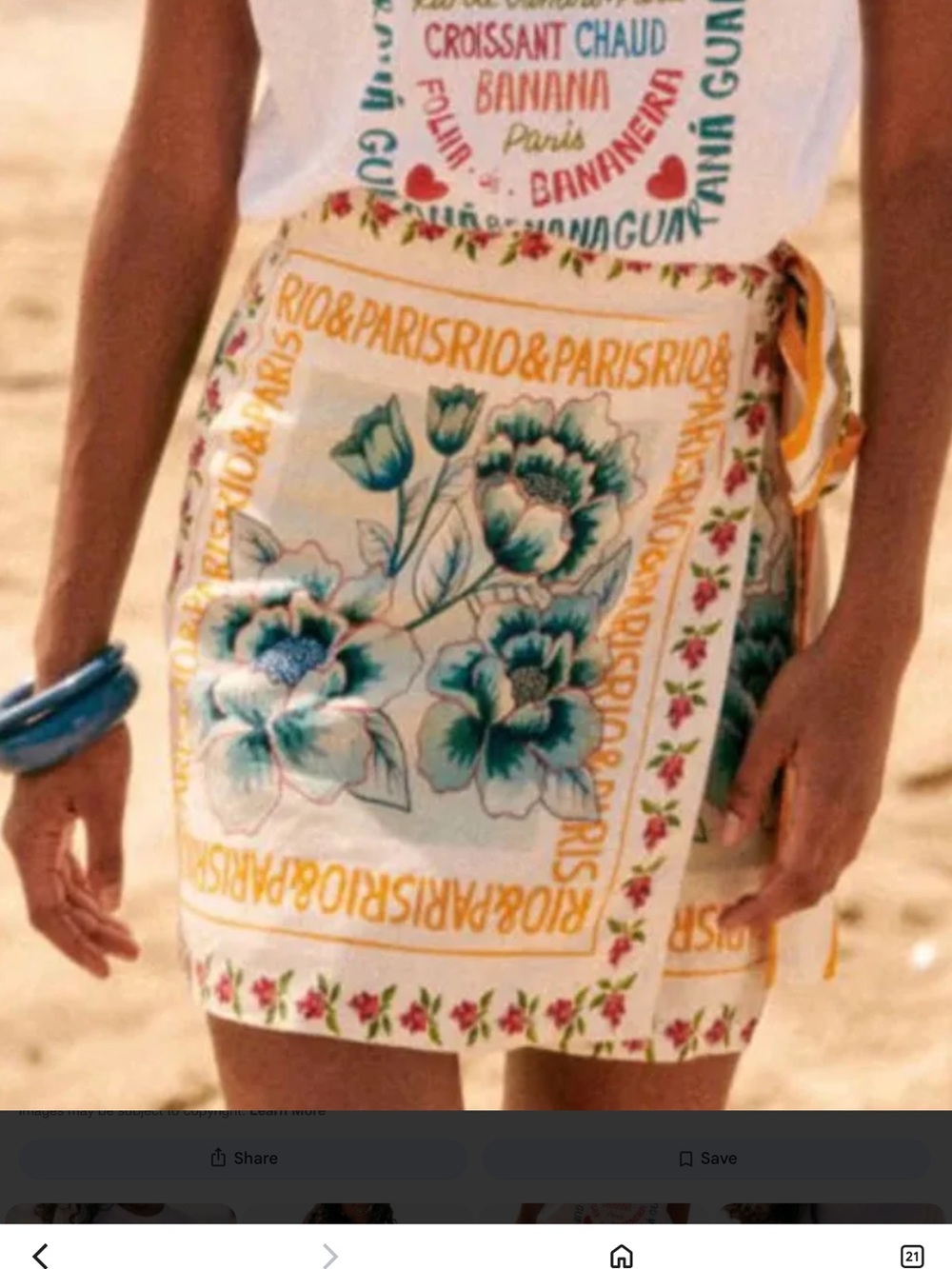 MICAS Paris Rio Floral Scarf Wrap Skirt in Teal orange vintage beach coverup